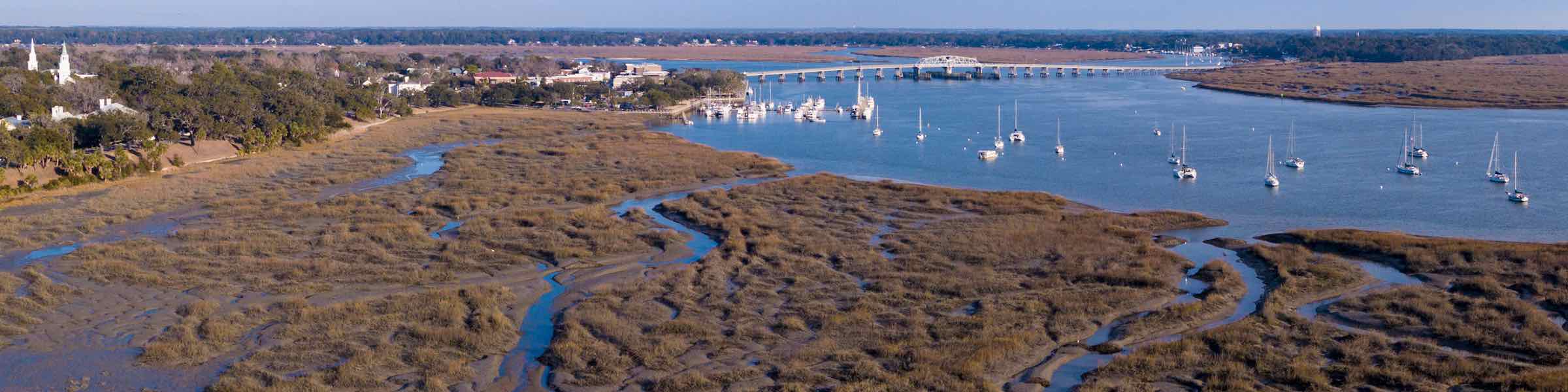 View of the marshes and river at Beaufort, SC.