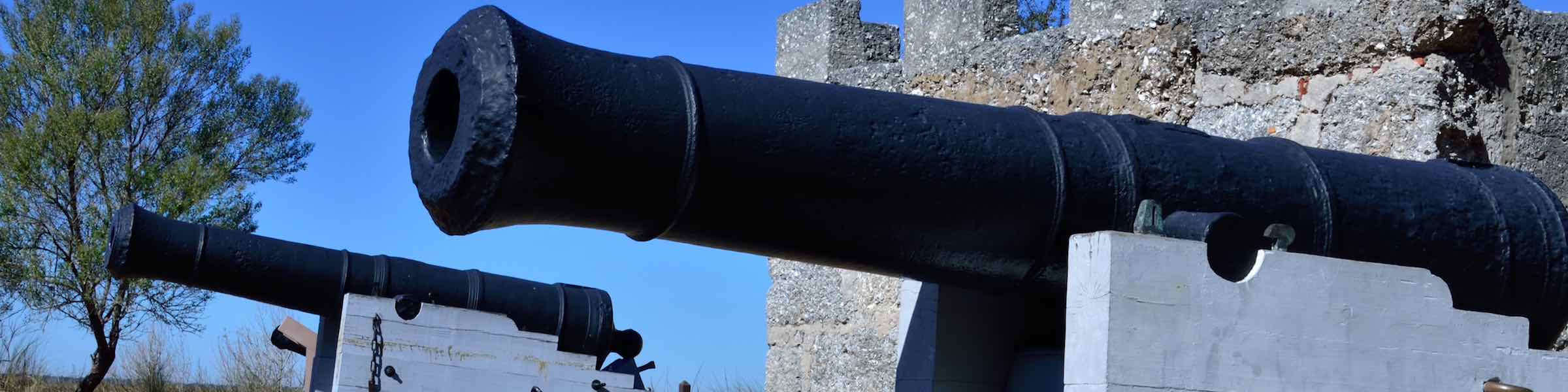 Cannon and the King's Magazine at Fort Frederica National Monument, St Simons Island, Georgia.