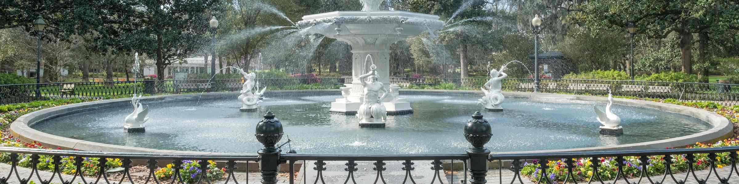 The historic 1850s fountain in Forsyth Park, Savannah, GA.
