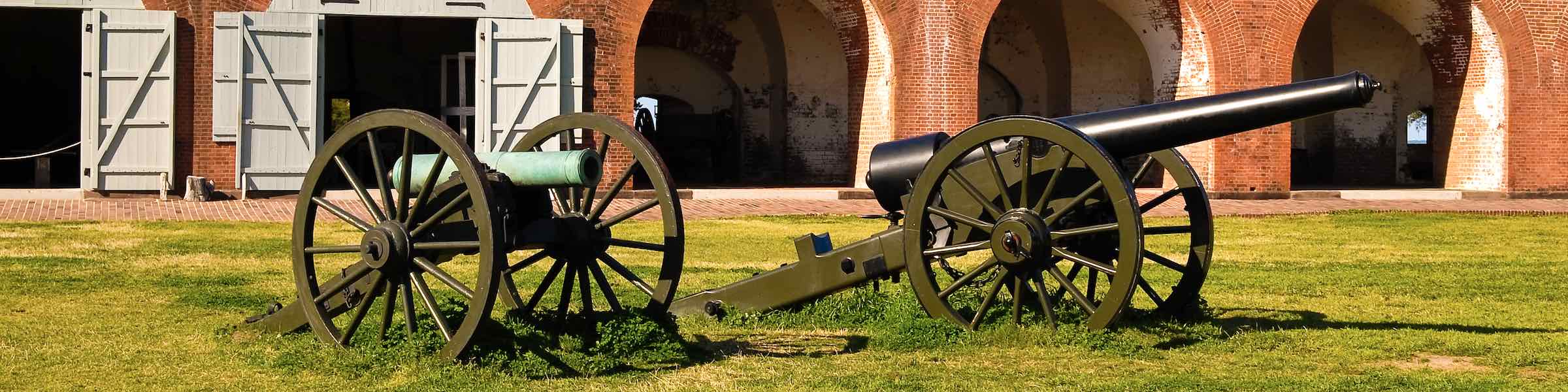 Cannons inside the fortification at Fort Pulaski, Georgia.