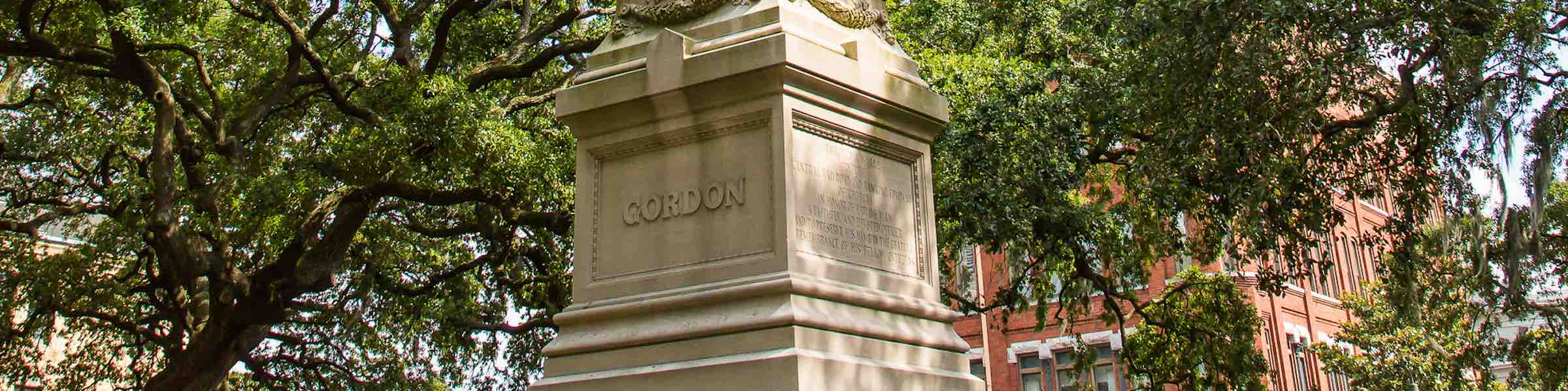 Base of the Gordon Monument in Wright Square, Savannah, GA.