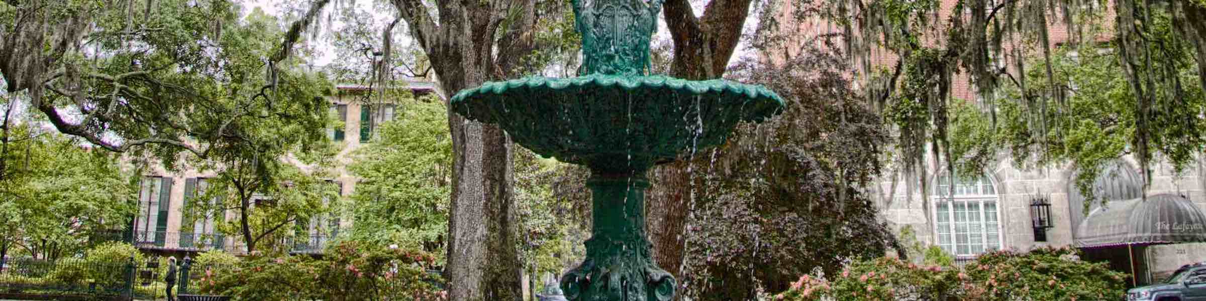 Memorial fountain in Lafayette Square, Savannah, GA.