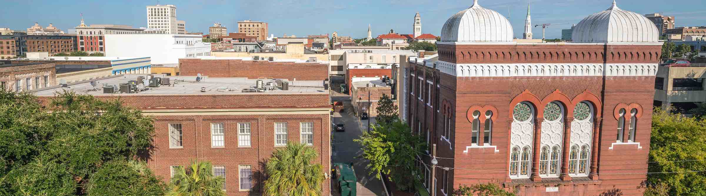 View of Montgomery Street, Savannah, GA, with the former B'nai Brith Jacob Synagogue.