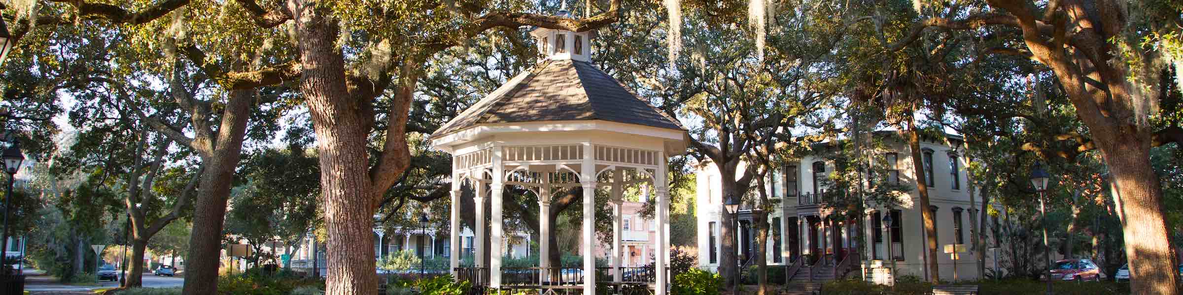 A view of the gazebo in Whitefield Square, Savannah, GA.